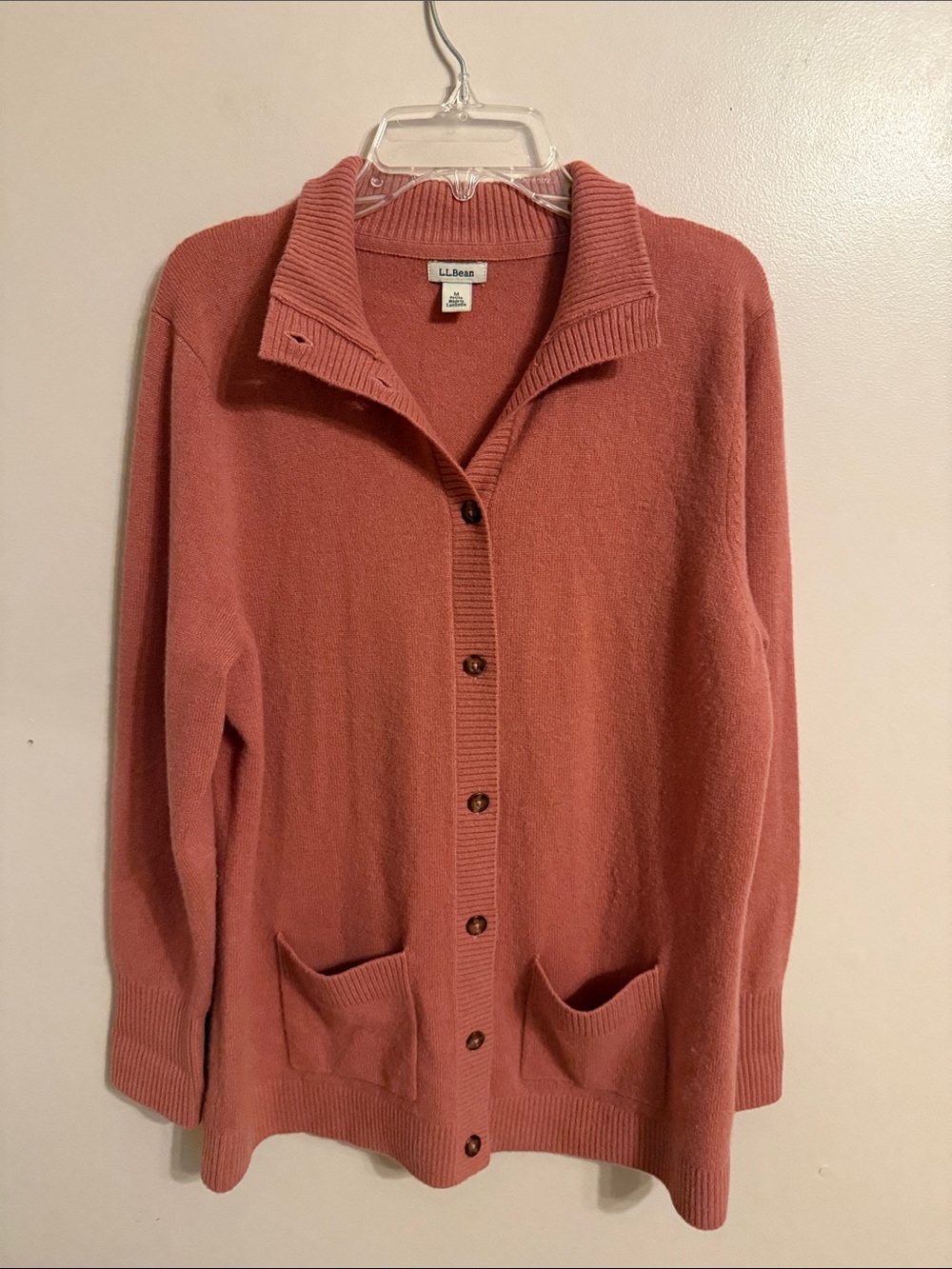 L.L. Bean Cashmere Mock Neck Button Front Cardigan With Pockets Size Med Petite